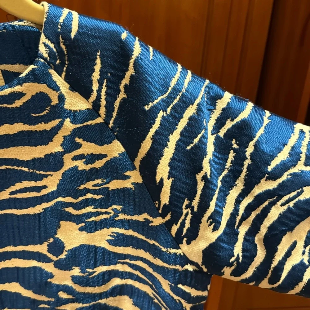 Milk & Biscuits Jacket Kids L 7 8 Blue White Zebra Print Quilted Lining Fashion